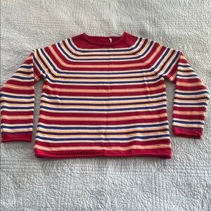 Jones New York Red and Blue Crew Neck Sweater